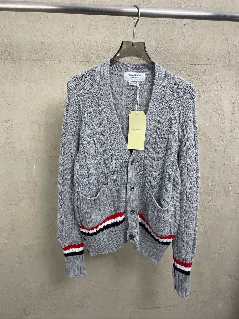 Thom Browne Thom browne Gray arm hem stripe knitted cardigan jacket 250 Size US L / EU 52-54 / 3 - 1 Thumbnail