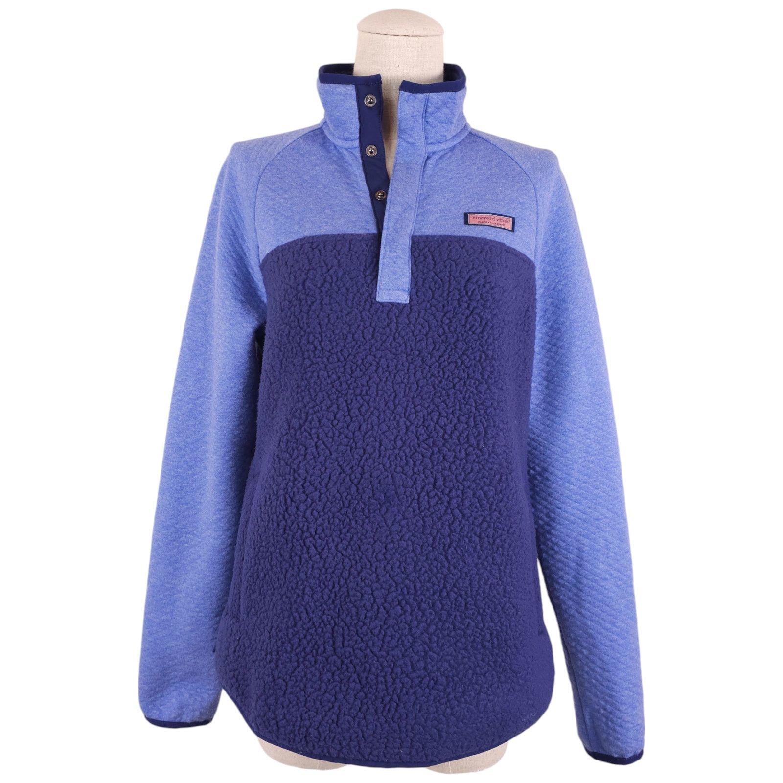 Vineyard Vines Vineyard Vines Mixed Media Sherpa Fleece Popover Blue XS Size XS / US 0-2 / IT 36-38 - 1 Thumbnail