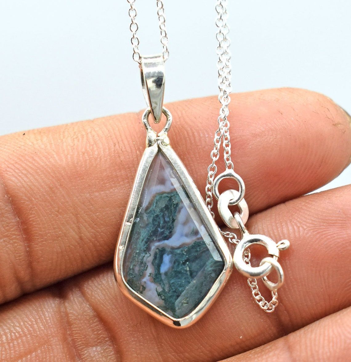 Handmade Kite Moss Agate 925 Sterling Silver Necklace, 15x30mm Size ONE SIZE - 3 Thumbnail
