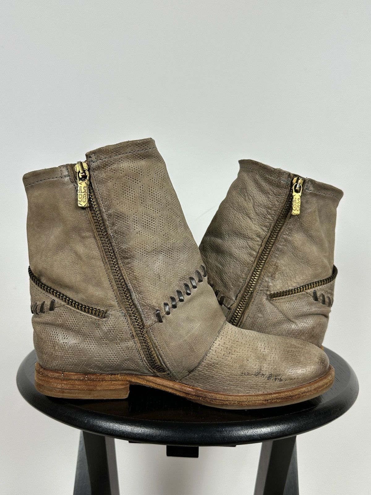 Other A.S.98. Airstep Leather Biker Zip Ankle Boots Size US 7 / IT 37 - 7 Thumbnail