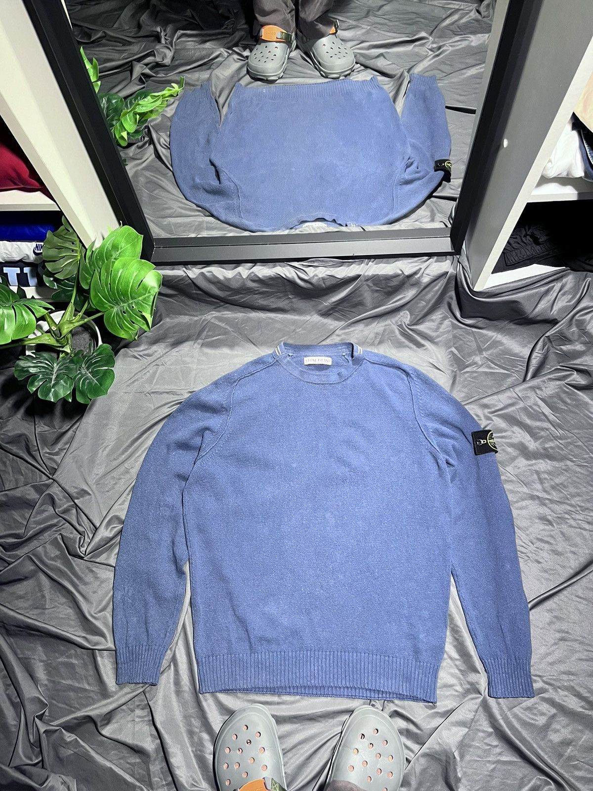 image of C P Company x Massimo Osti Vintage Stone Island Knitwear 90's Luxury Italy Designer Logo in Blue (S