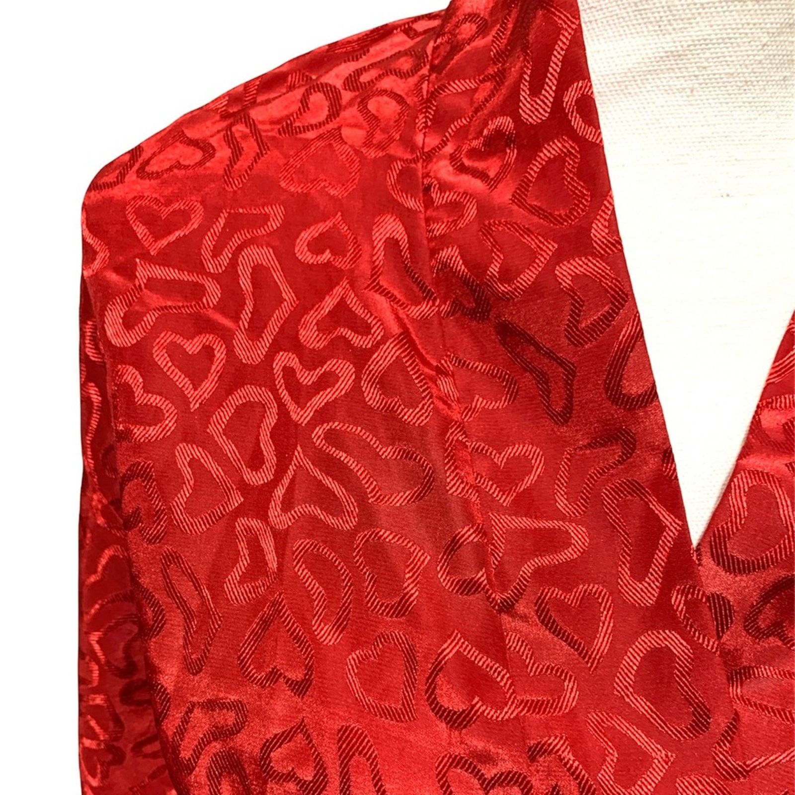 Other Vintage Shorty Red Ghost Heart Damask Print Robe MED Size ONE SIZE - 6 Thumbnail