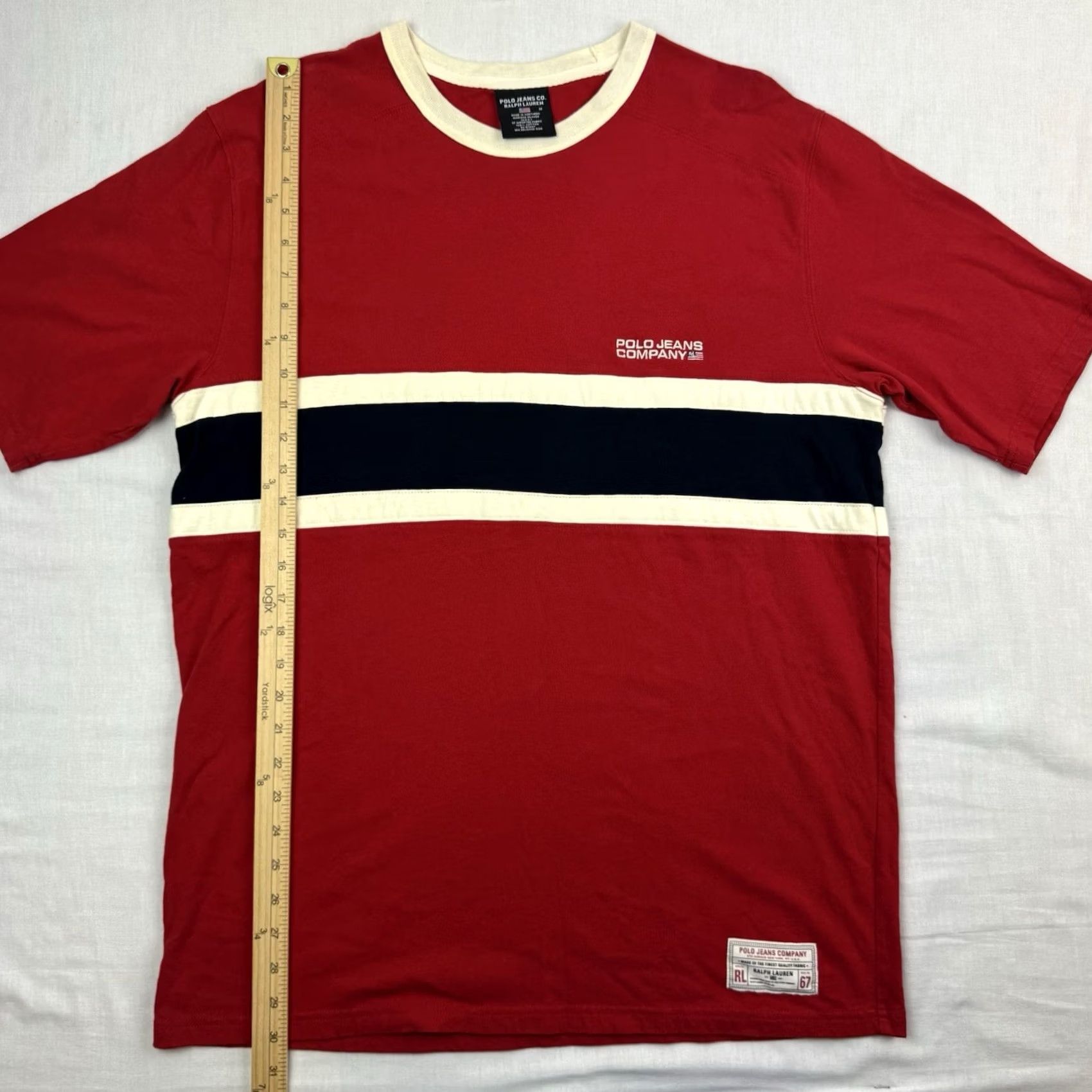Polo Ralph Lauren VINTAGE Polo Jeans Company T Shirt Adult Medium Striped Hipster 90s Y2K Red Cotton Polo Ralph Lauren Mens T-Shirt Crew Neck Short Sleeve) Size US M / EU 48-50 / 2 - 7 Thumbnail