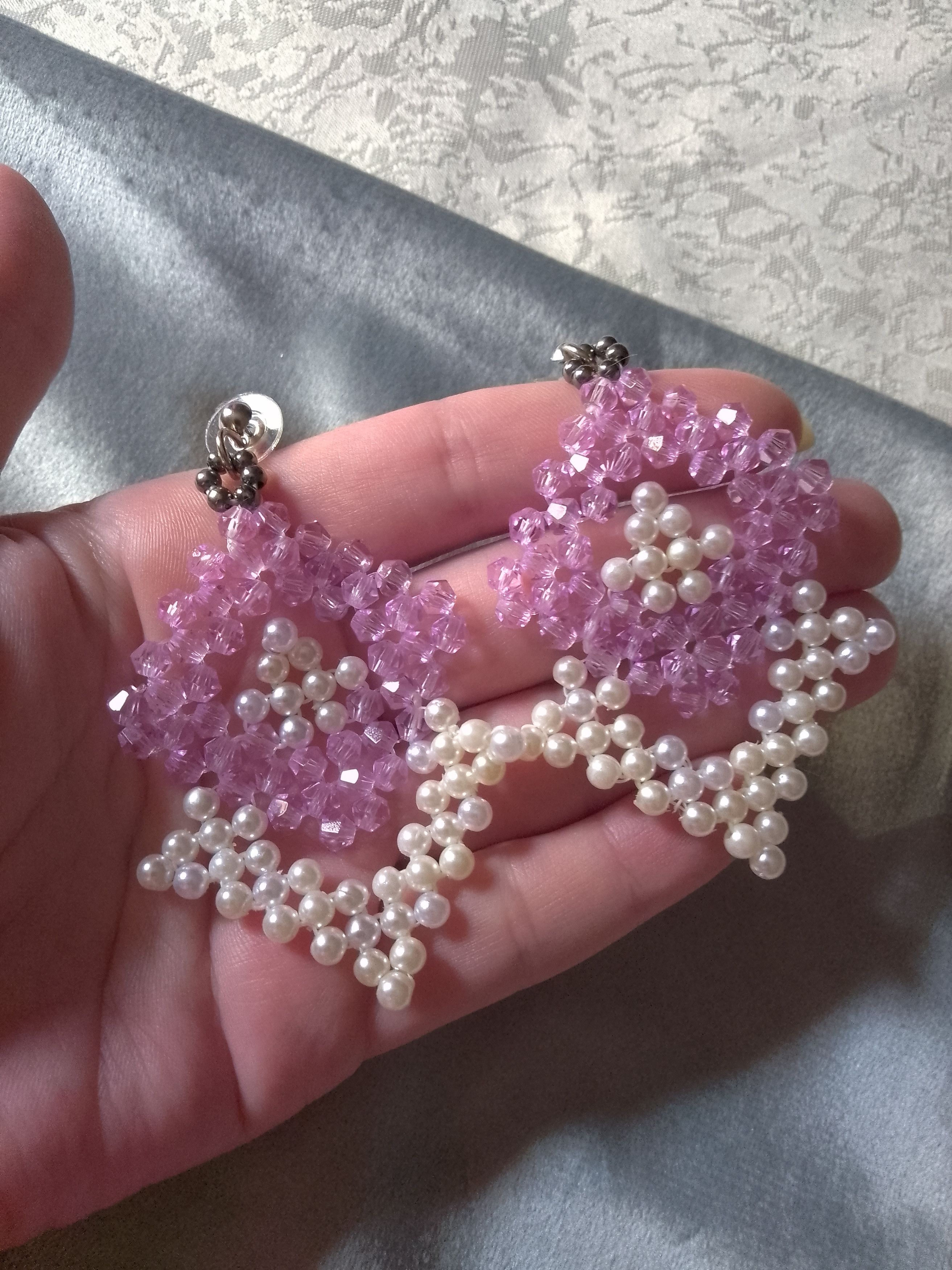 Handmade Earrings. Light purple, Pearls. Beaded. Square. Elegant Size ONE SIZE - 3 Thumbnail