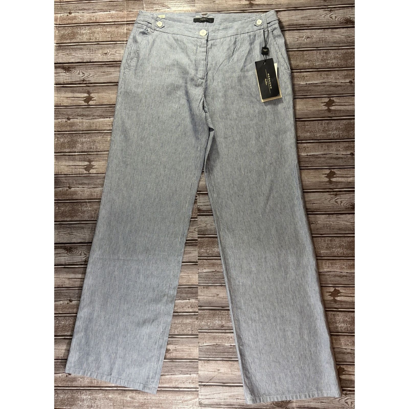Weekend Max Mara MaxMara Weekend Linen blend wide Leg Pants size 10 color nav Size 32" / US 10 / IT 46 - 1 Thumbnail