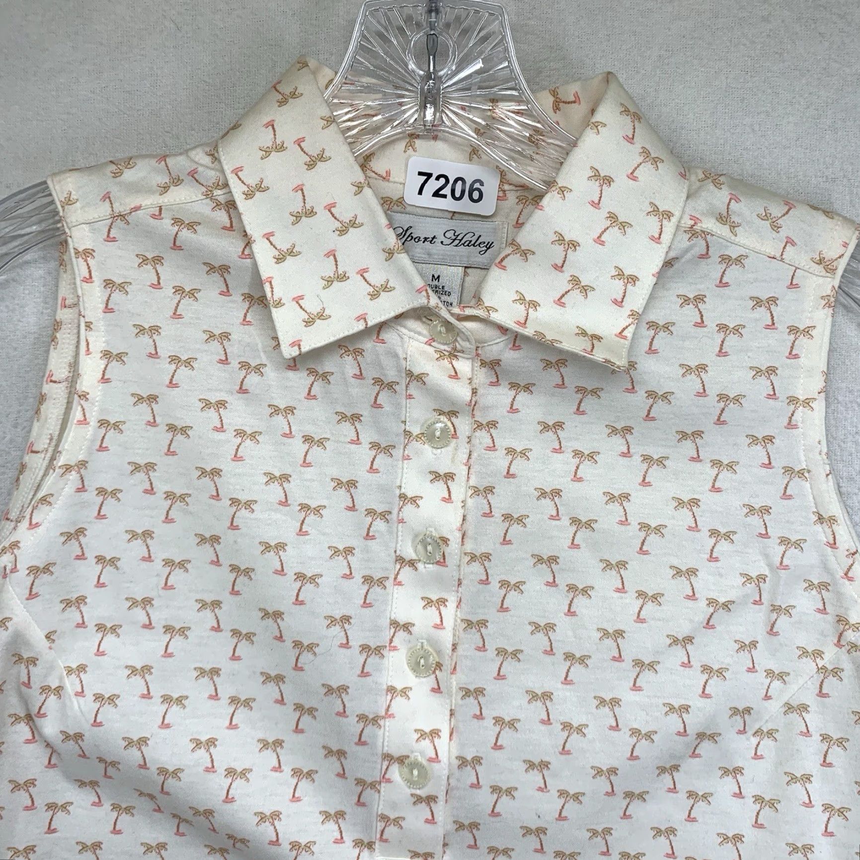 Vintage Sport Haley Women's Collared Tank Top AOP Ivory Pink Palm Trees Cute Medium Top Womens Size M / US 6-8 / IT 42-44 - 3 Thumbnail