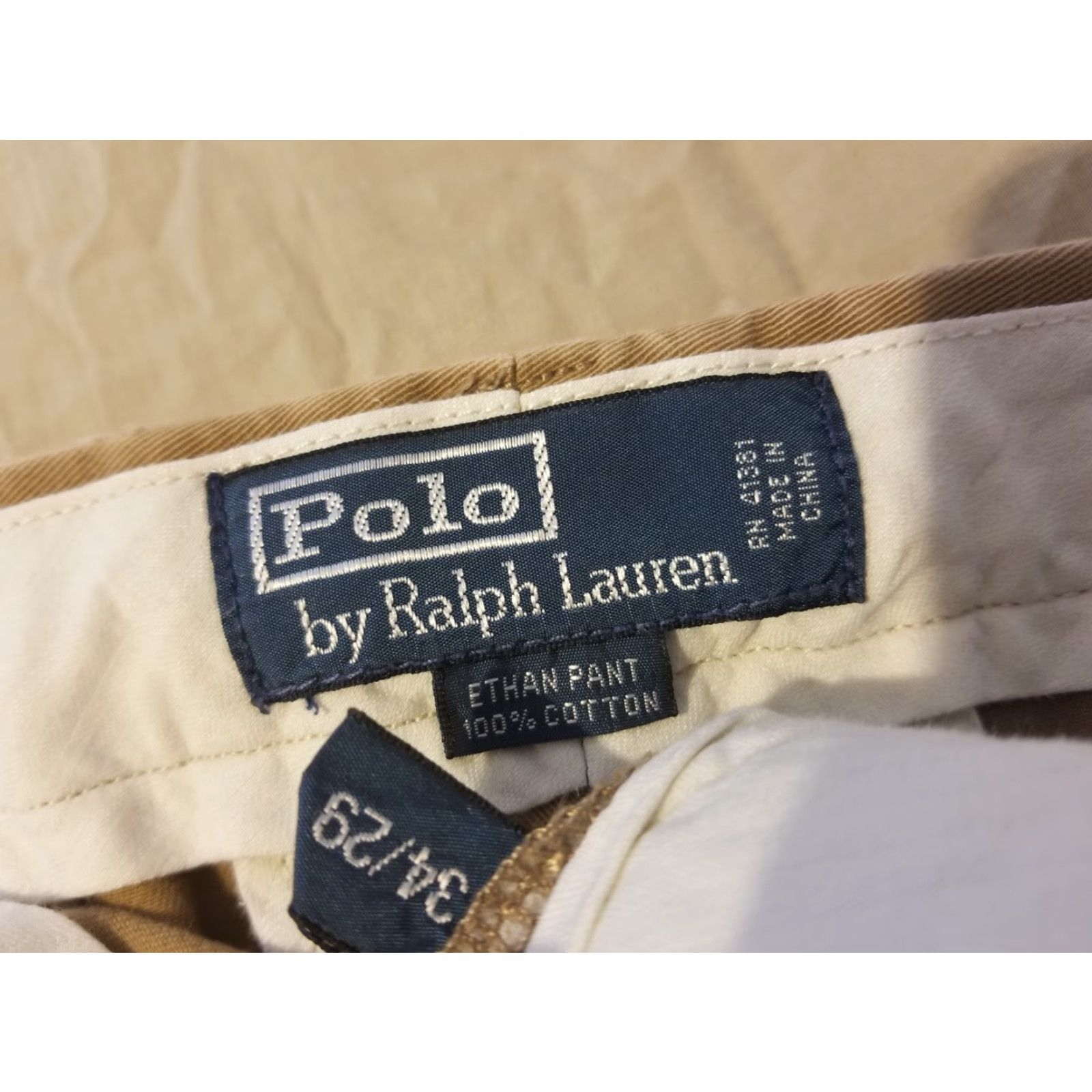 Polo Ralph Lauren Pants Dress Pants 34x29 Cotton Khaki Beige Flat Front Straight Front Mens 34x29 Slacks Trousers Logo