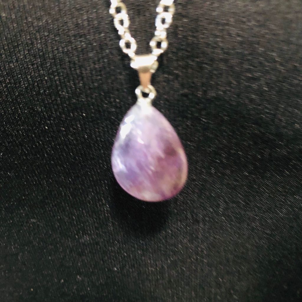 Vintage Genuine Stone Pendant Necklace Purple Silver Metal Chain Size ONE SIZE - 2 Thumbnail