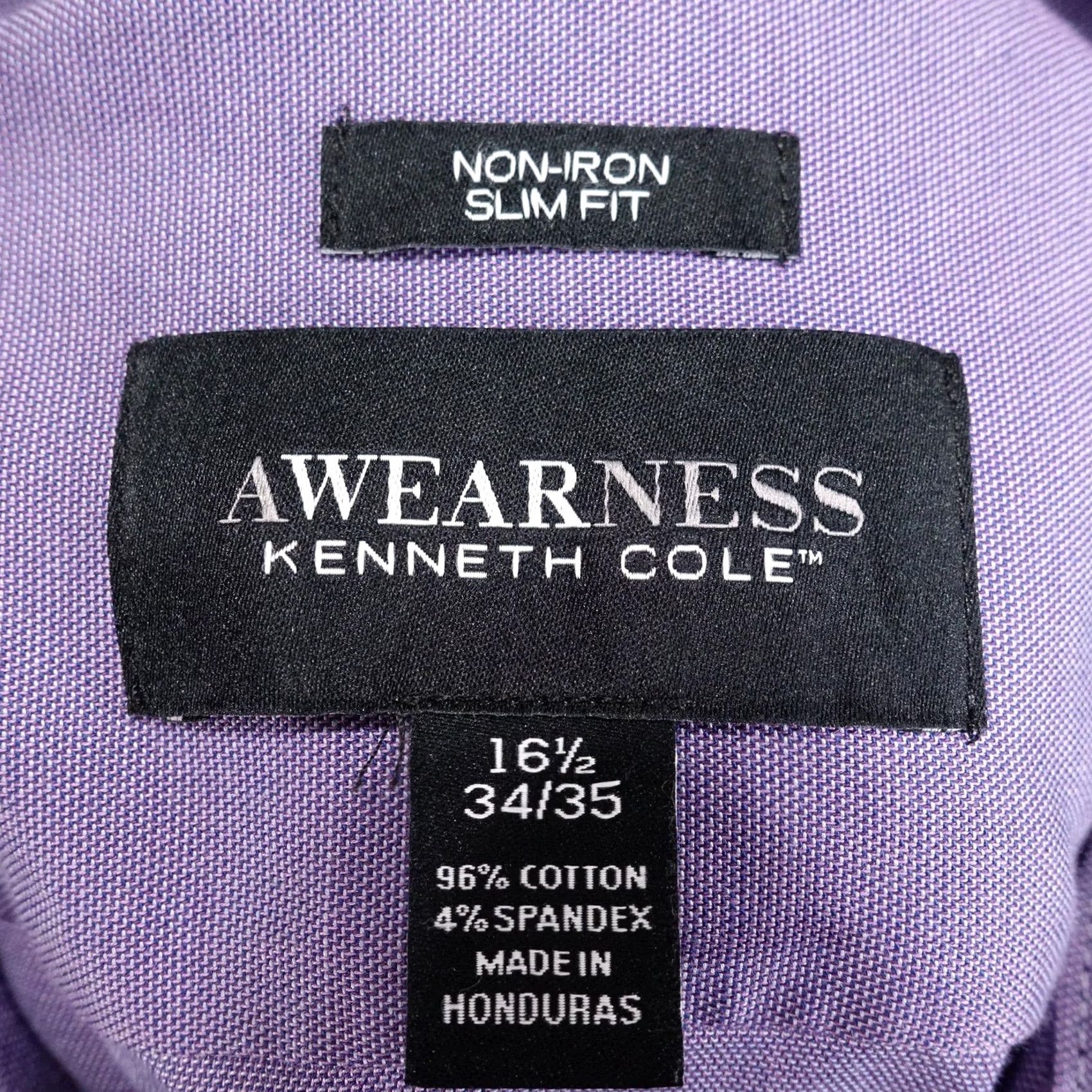 Vintage Awearness Kenneth Cole Dress Shirt Mens 16.5 34/35 Slim Fit Purple Non-Iron Size 46R - 5 Thumbnail