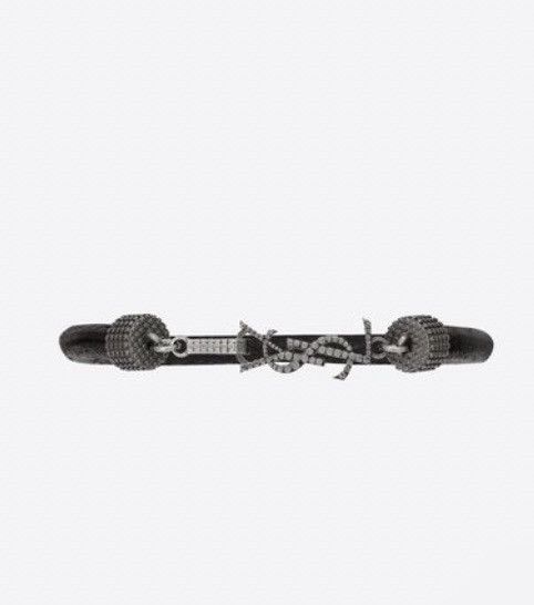 Saint Laurent Paris Saint Laurent OPYUM Bracelet In Crinkled Leather And Metal Size ONE SIZE - 1 Thumbnail