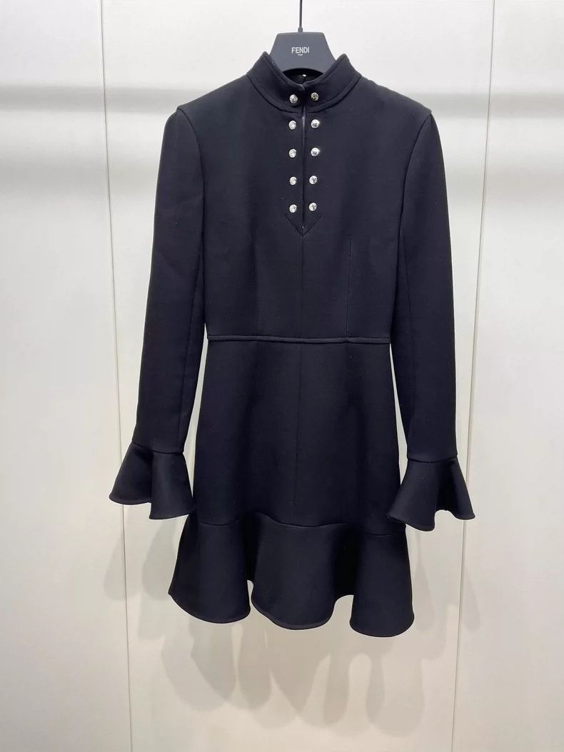 Louis Vuitton Navy Ruffle Hem Long Sleeve Dress- DMC Size US 34 / EU 50 - 1 Thumbnail