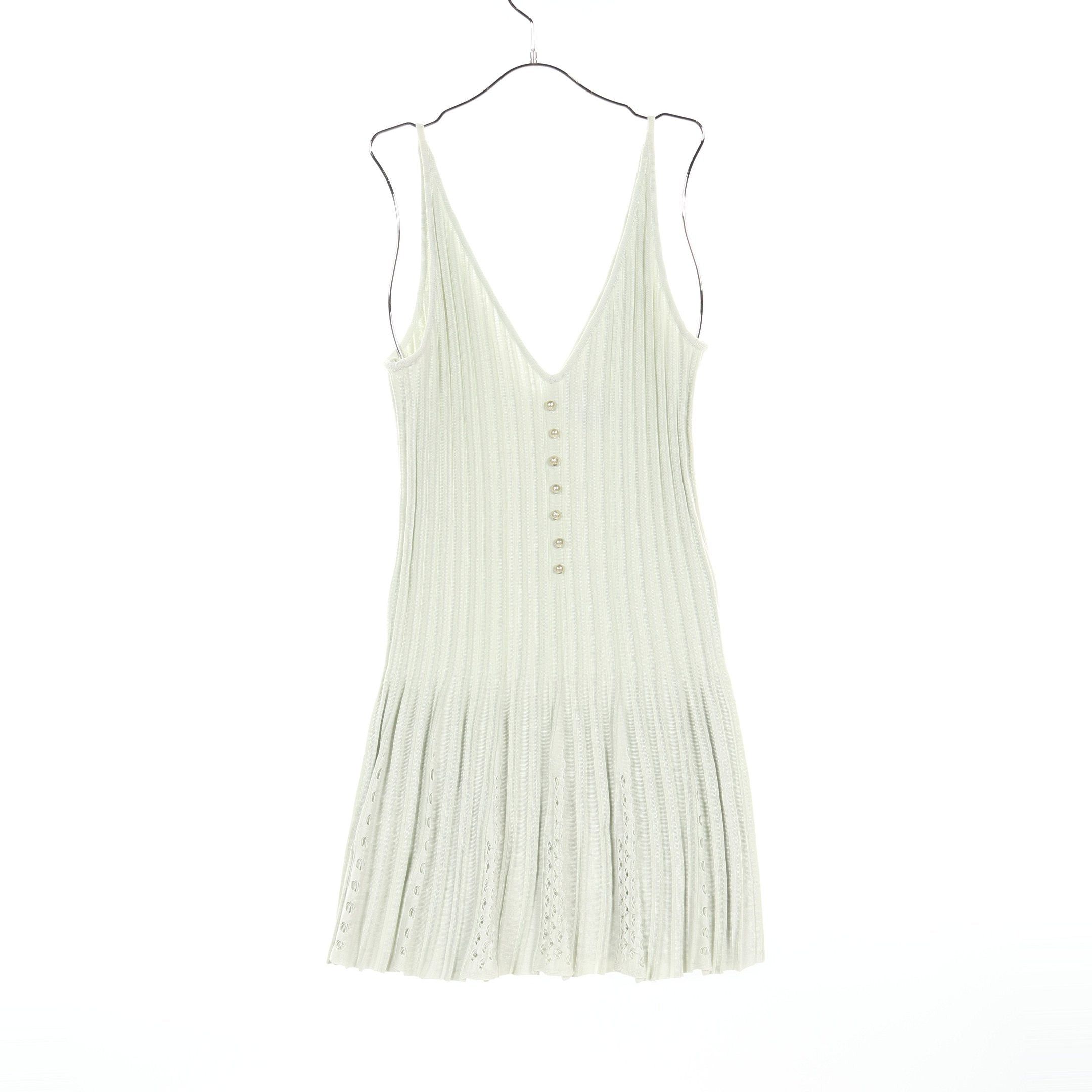 Chanel Chanel Coco Mark Pearl Button Camisole Knit Dress Cotton Rayon Light Green Size ONE SIZE - 1 Thumbnail
