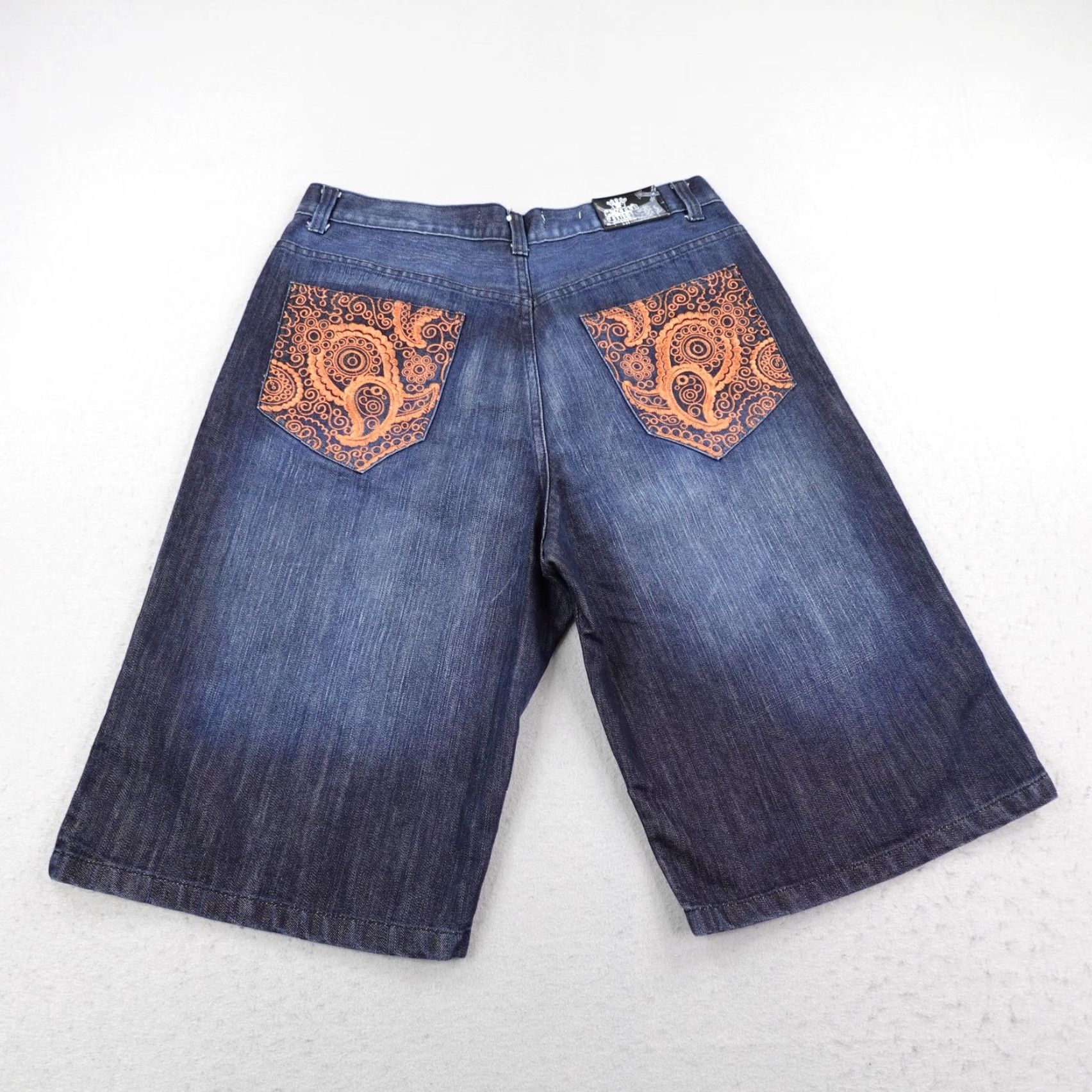 Denime Vintage Sacred Cult Shorts Men 40 Paisley Embroidered Baggy Denim Jorts Y2K Size US 40 / EU 56 - 4 Thumbnail