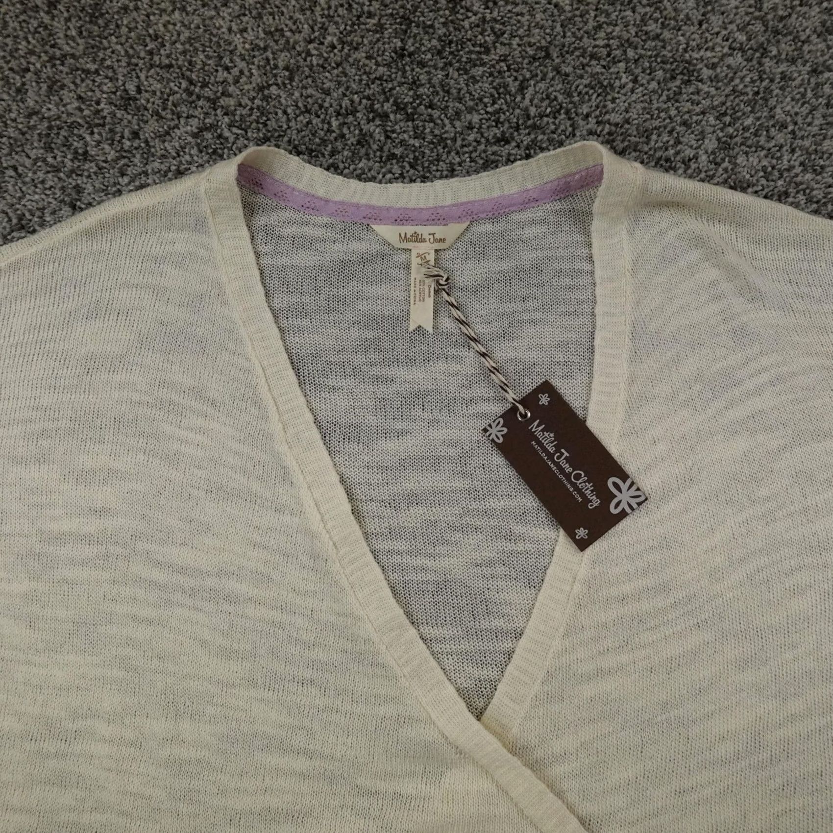 Vintage NEW Matilda Jane Sweater Womens M White Cream Short Sleeve Wrap Knit Cardigan Size M / US 6-8 / IT 42-44 - 2 Thumbnail