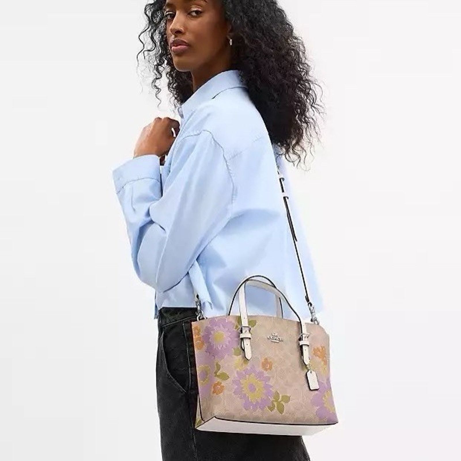 Coach NWT Coach Mollie Tote Bag 25 Floral Silver/Sand CBT23 Size ONE SIZE - 8 Thumbnail