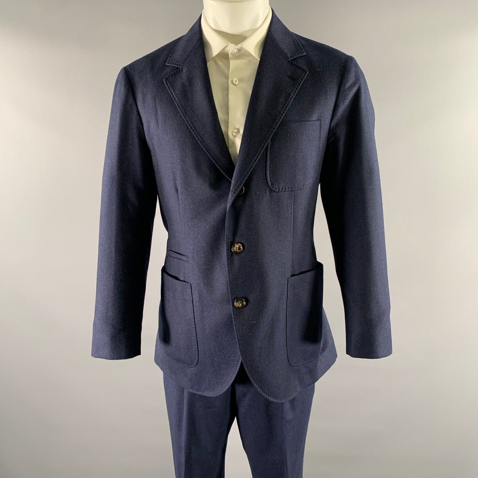 Brunello Cucinelli BRUNELLO CUCINELLI Size 40 Navy Wool Notch Lapel Suit Size 40R - 1 Thumbnail