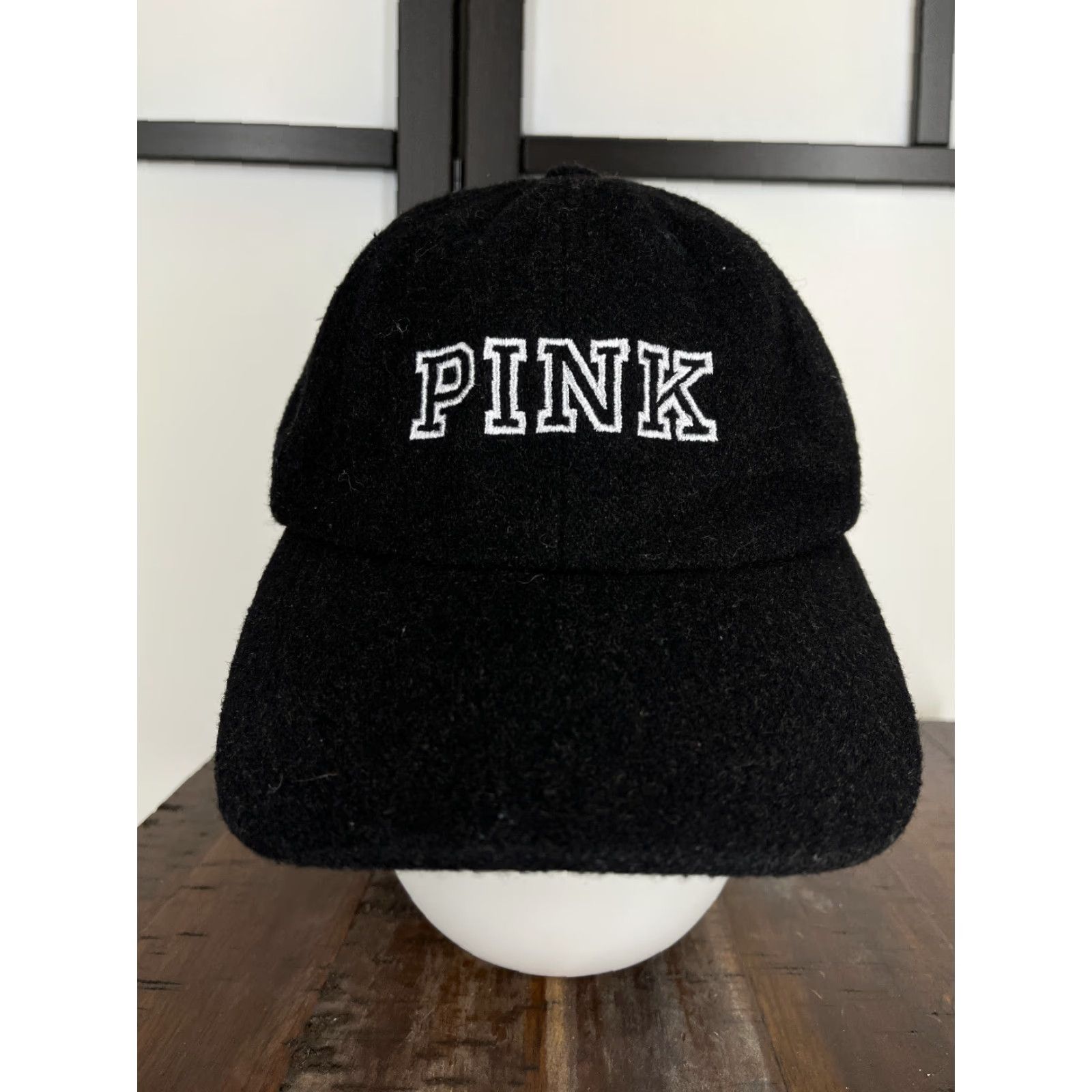 Victoria's Secret Victoria's Secret Hat Cap Strap Back Adult One Size Black PINK Wool Blend Size ONE SIZE - 2 Thumbnail