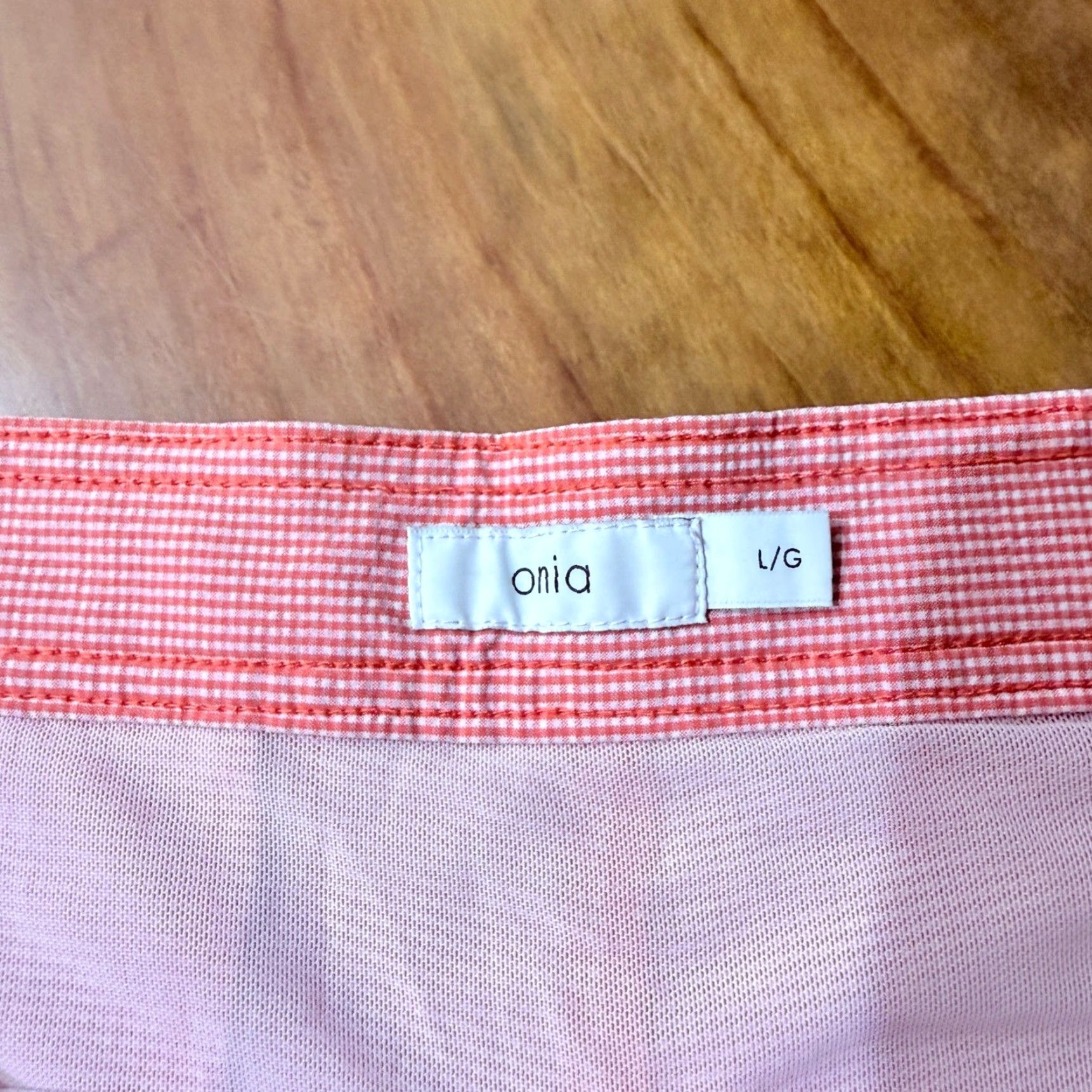 Onia Onia Mens Shorts L Gingham Plaid Beach Swim Trunks Lined Drawstring 7 in Inseam Red Plaid Athletic Casual mens Shorts Size US 33 - 3 Thumbnail