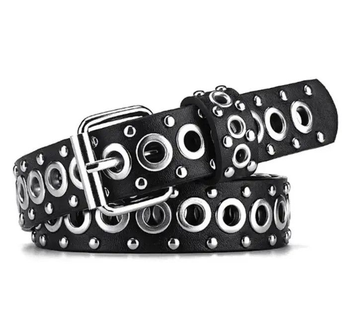 Japanese Brand Y2K Round Hole Punk Black Belt Size 32 - 4 Thumbnail
