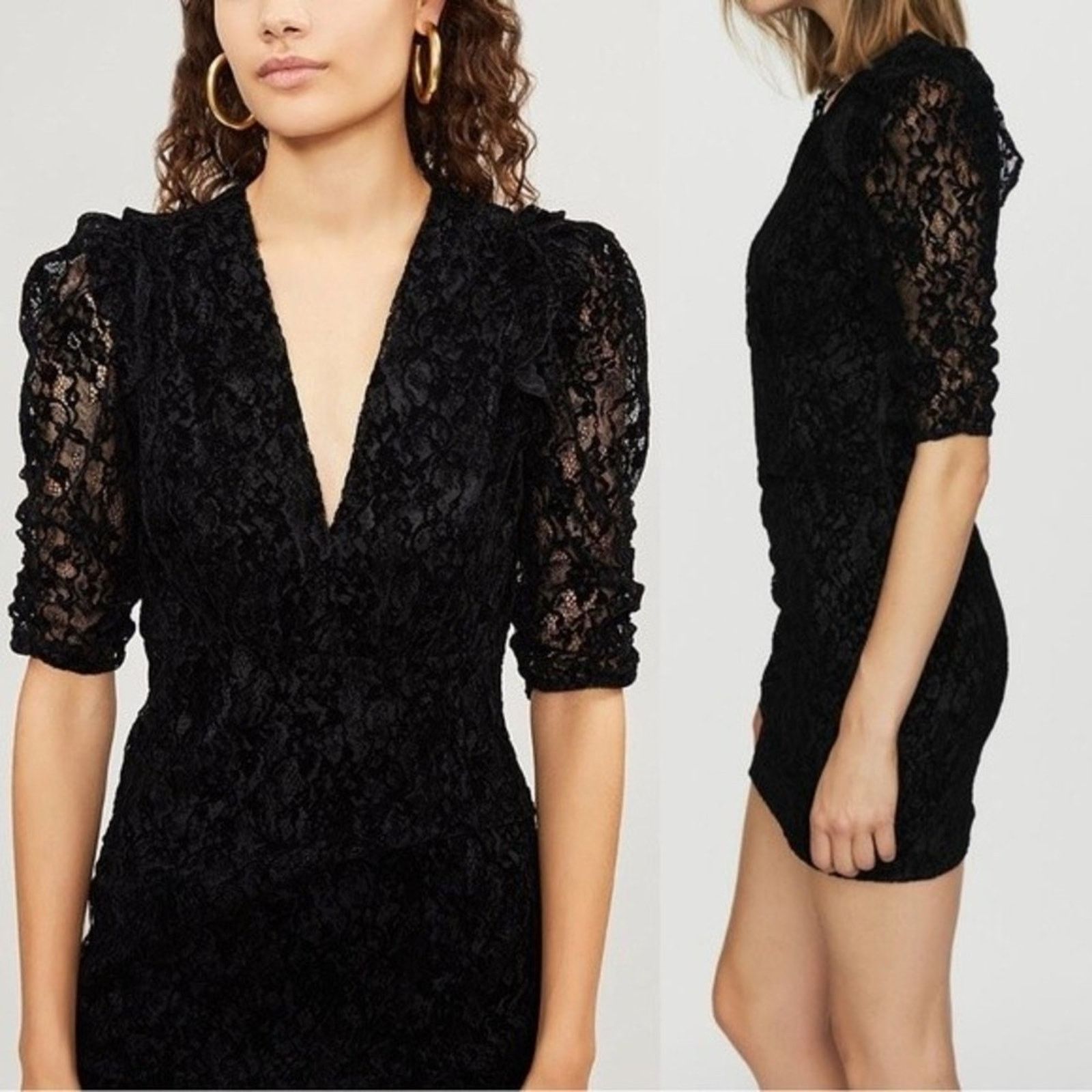 Maje Rimael Black Velvet Flocked Lace Mini Dress Size 1