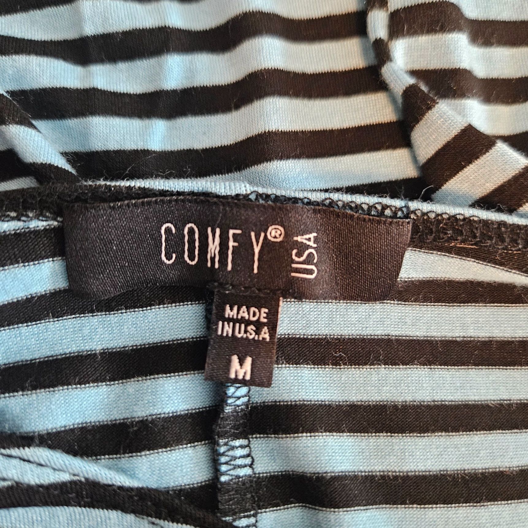 Vintage Comfy USA Womens Top Blouse Striped Long Sleeve Size M Blue Black 90s? (adjust to 90s not in original) Size M / US 6-8 / IT 42-44 - 5 Thumbnail