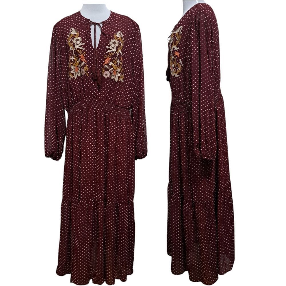Other RusttyDustty Polka-Dot Floral Embroidered Modern Boho Tie Ne Size 4XL / US 24-26 - 4 Thumbnail