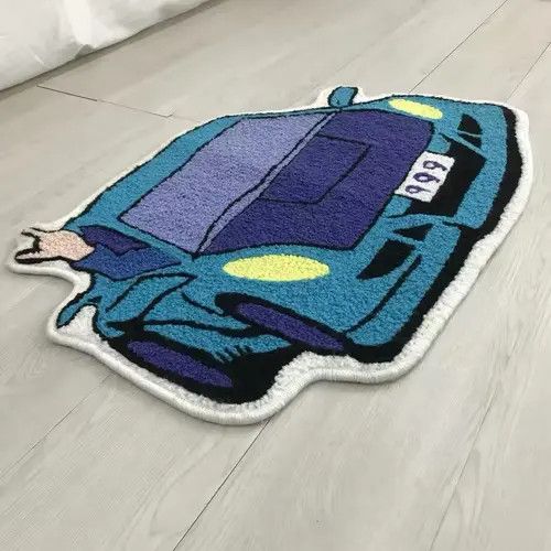 Handmade Handmade Plush Car Print Retro Carpet Rug Size ONE SIZE - 7 Thumbnail