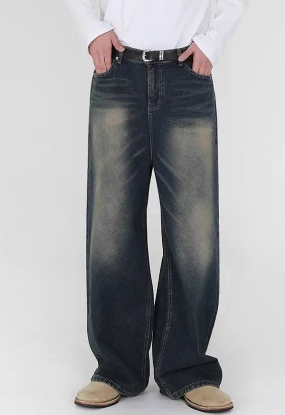 Japanese Brand Hamada x Endo Men's retro washed distressed straight jeans Size US 32 / EU 48 - 1 Thumbnail