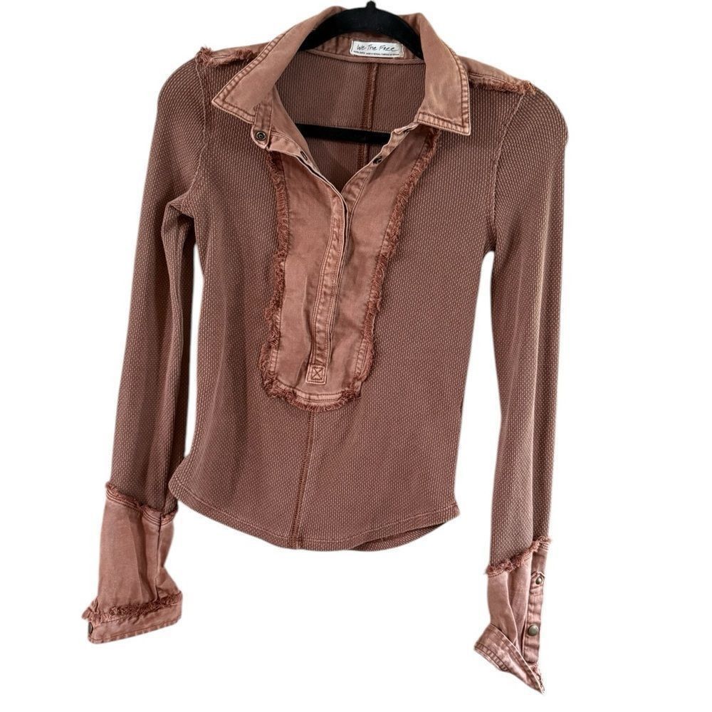 Free People We The Free Brown Fitted Ruffled Blouse Size XS / US 0-2 / IT 36-38 - 7 Thumbnail