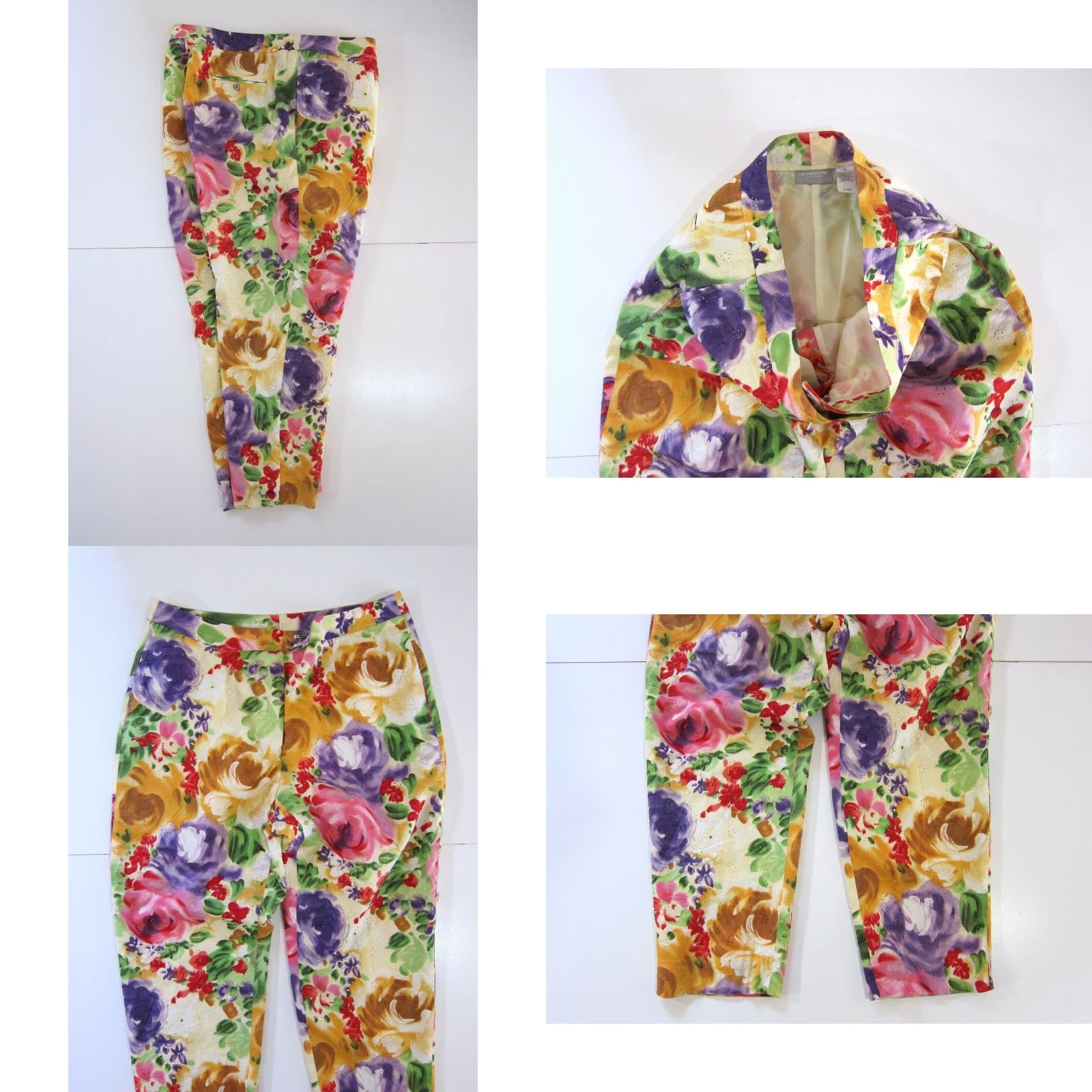 Liz Claiborne VINTAGE Liz Claiborne Collection 100% Cotton Pink Green Floral Wide Leg Pant 16 Size 38" / US 16 / IT 52 - 8 Thumbnail