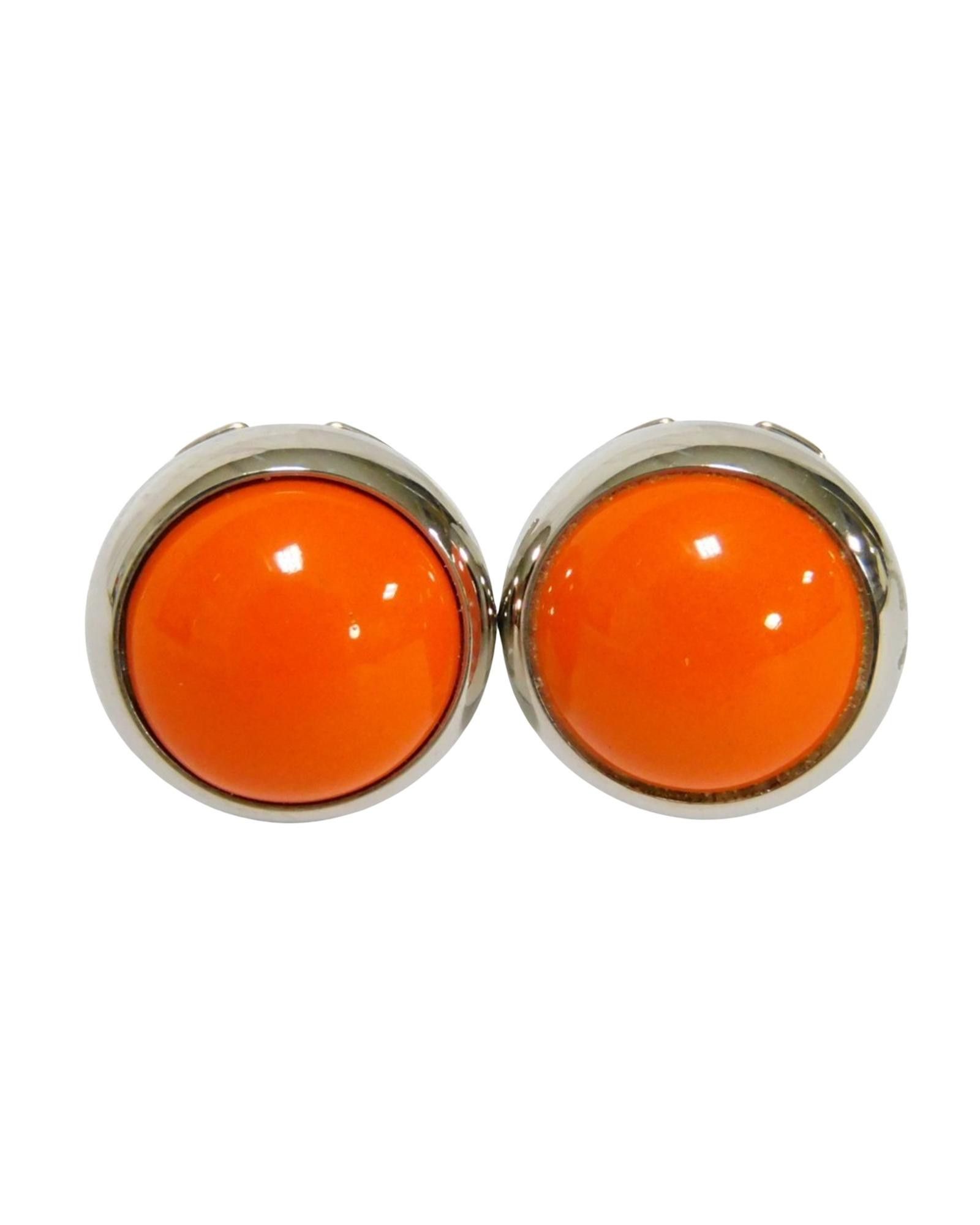 image of Hermes Orange Cloisonne Enamel Stud Earrings In Good Condition, Women's