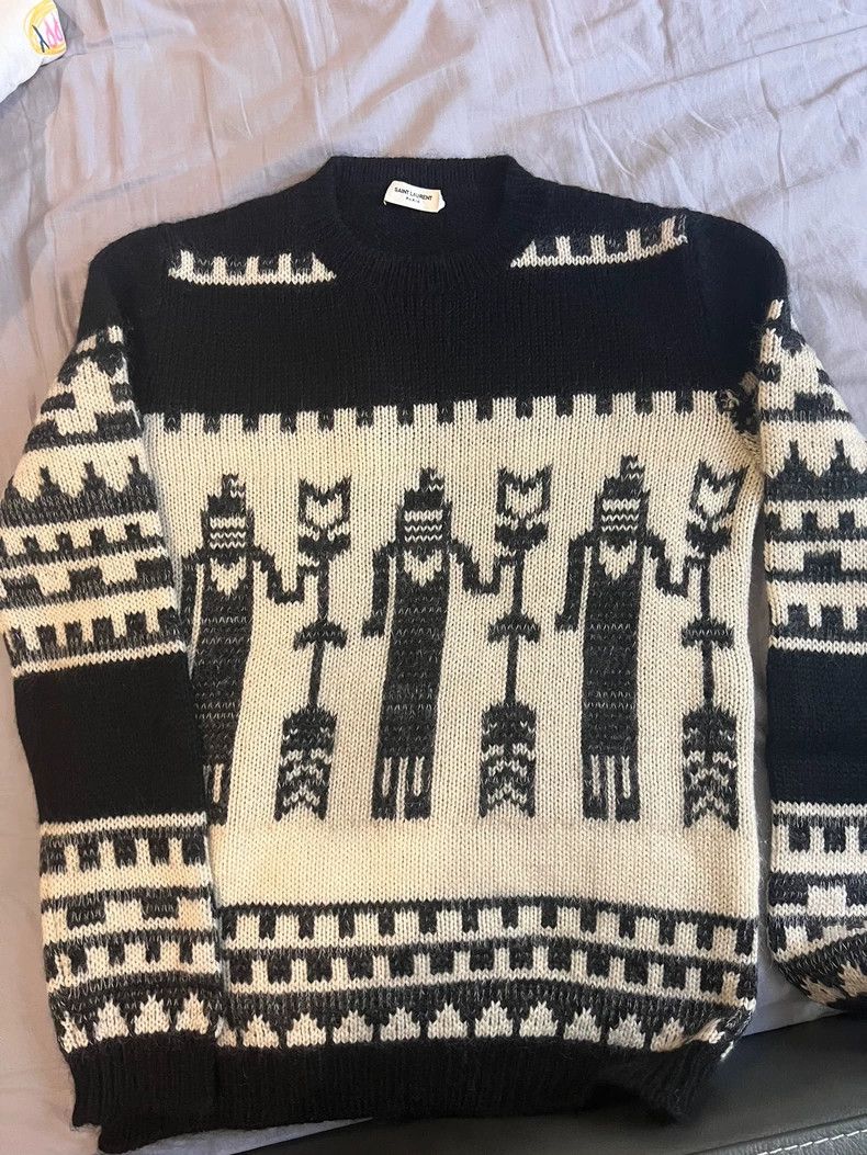 Yves Saint Laurent YSL Knitted Sweater with Unique Pattern Size US M / EU 48-50 / 2 - 1 Thumbnail