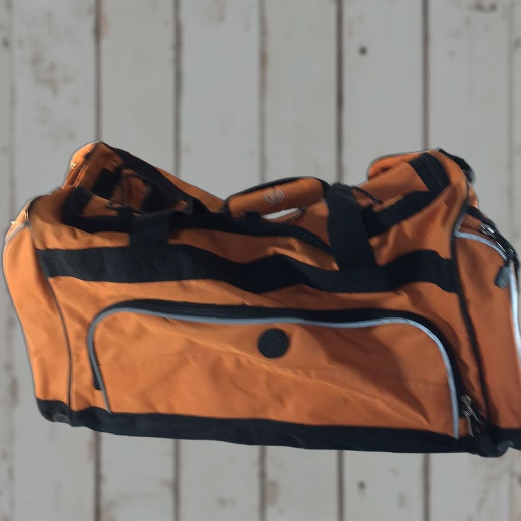 Vintage Unbranded Orange/black 22In Duffel Bag Pockets/dividers Long Adj. Strap, Men's