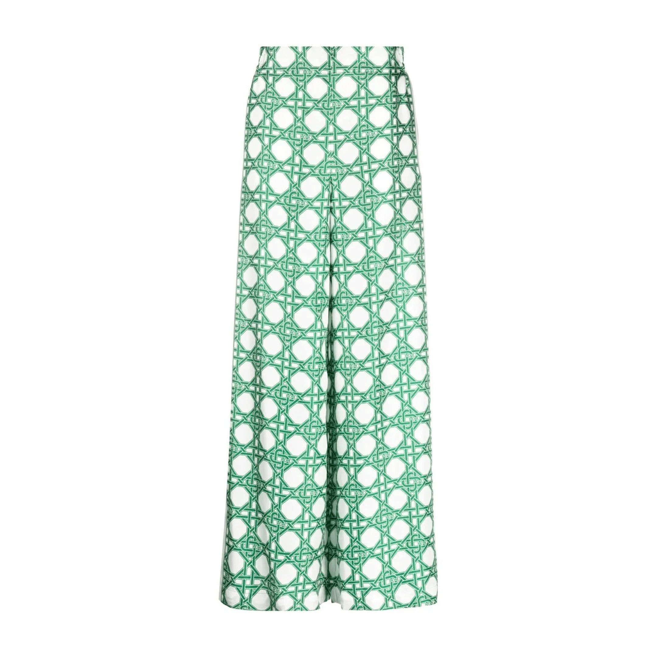 image of Casablanca O1Mle0524 Monogram Palazzo Trousers In Green/white, Women's (Size 26)