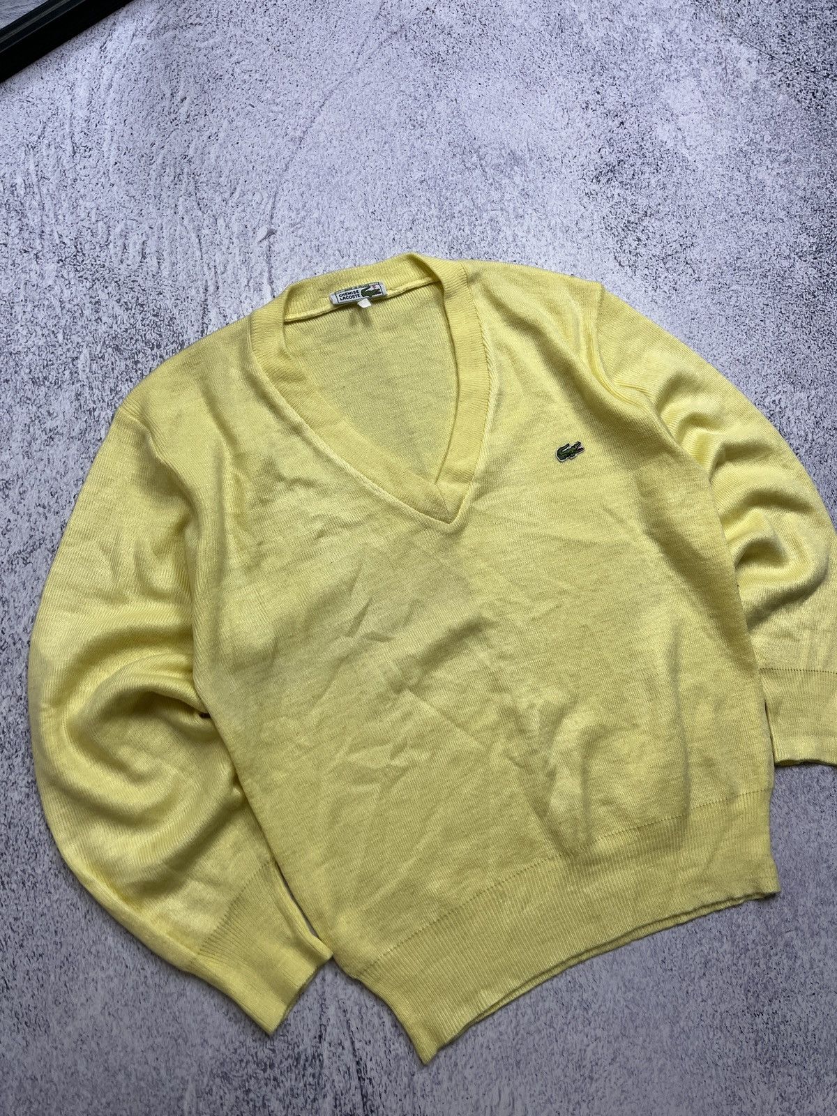 Lacoste × Vintage Vintage Chemise Lacoste Made in France Yellow V Neck Sweater Size US M / EU 48-50 / 2 - 4 Thumbnail