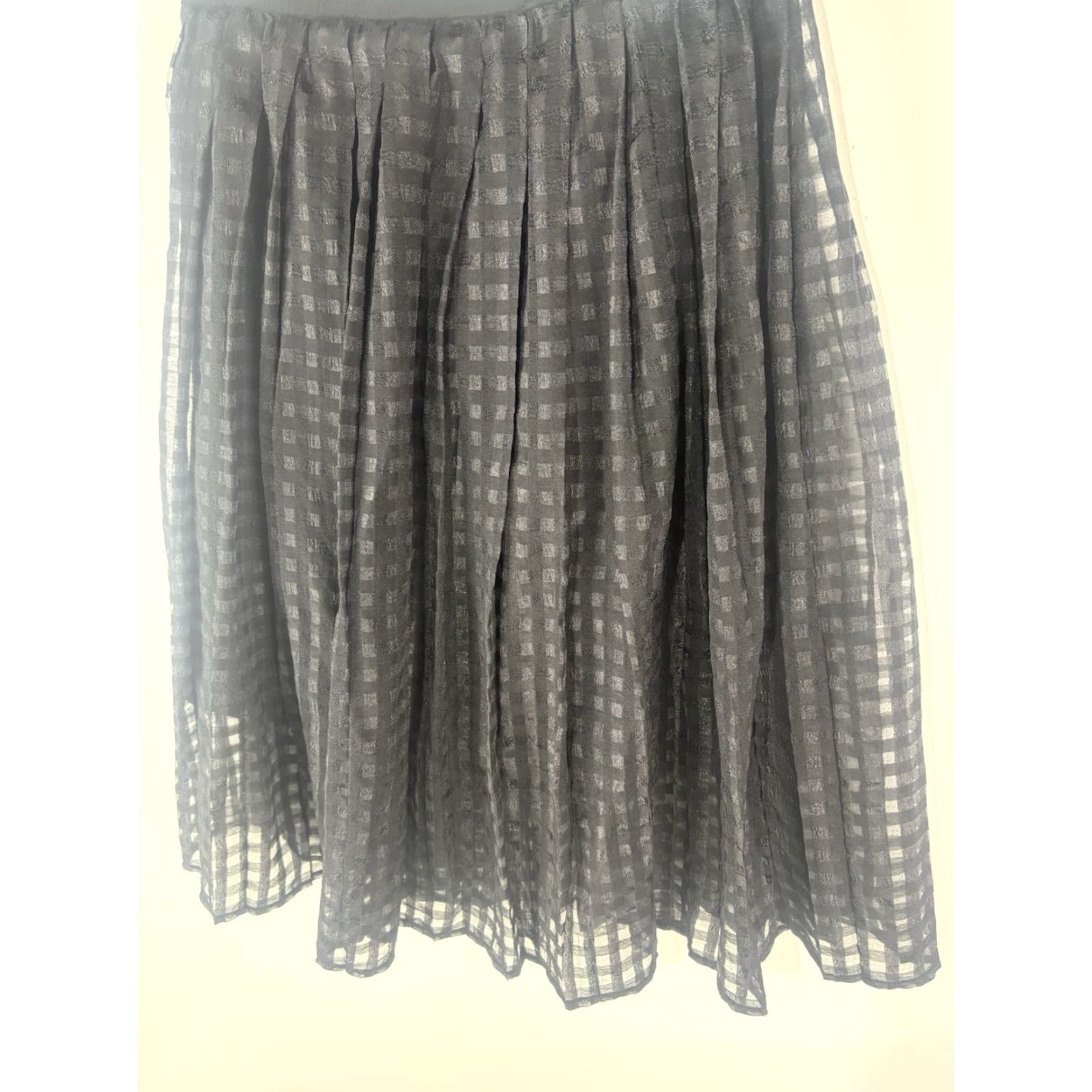 Vintage Elle Black Checked Sheer Overlay Lined Pleated Ruffled Midi Skirt Womens Size 4 Size 27" / US 4 / IT 40 - 6 Thumbnail
