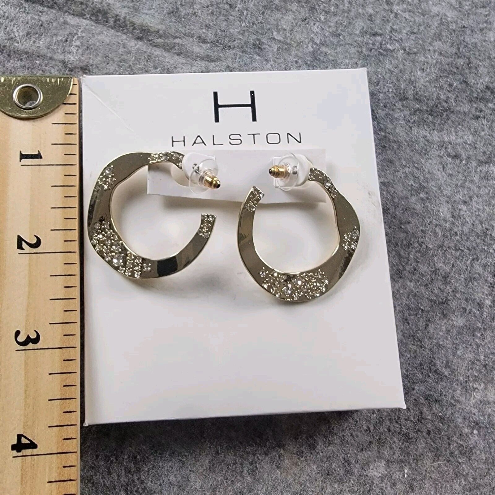 Halston H Halston Golden Hoop Earrings With White Crystals Size ONE SIZE - 6 Thumbnail
