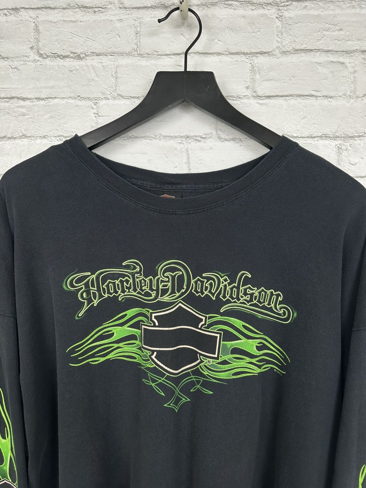 Harley Davidson (2XL) CRAZY BOXY GREEN FLAMES Harley Davidson Longsleeve Tee Size US XXL / EU 58 / 5 - 5 Thumbnail