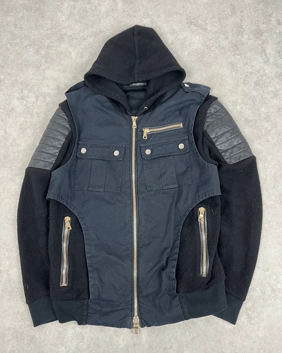 Balmain 2010s Balmain Hooded Hybrid Patchwork Zip Jacket Size S / US 4 / IT 40 - 1 Thumbnail