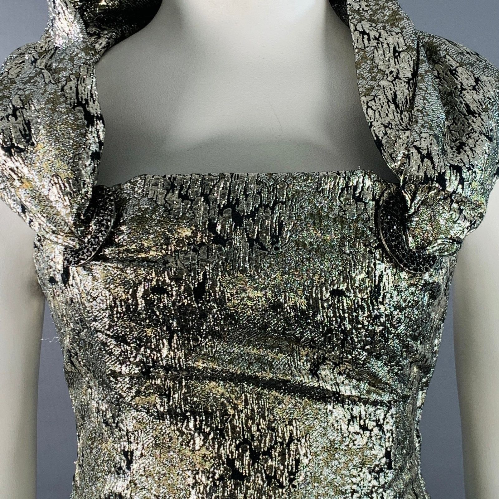 Other Size M Silver Black Gold Rayon Blend Marbled Evening Gown Size M / US 6-8 / IT 42-44 - 2 Thumbnail