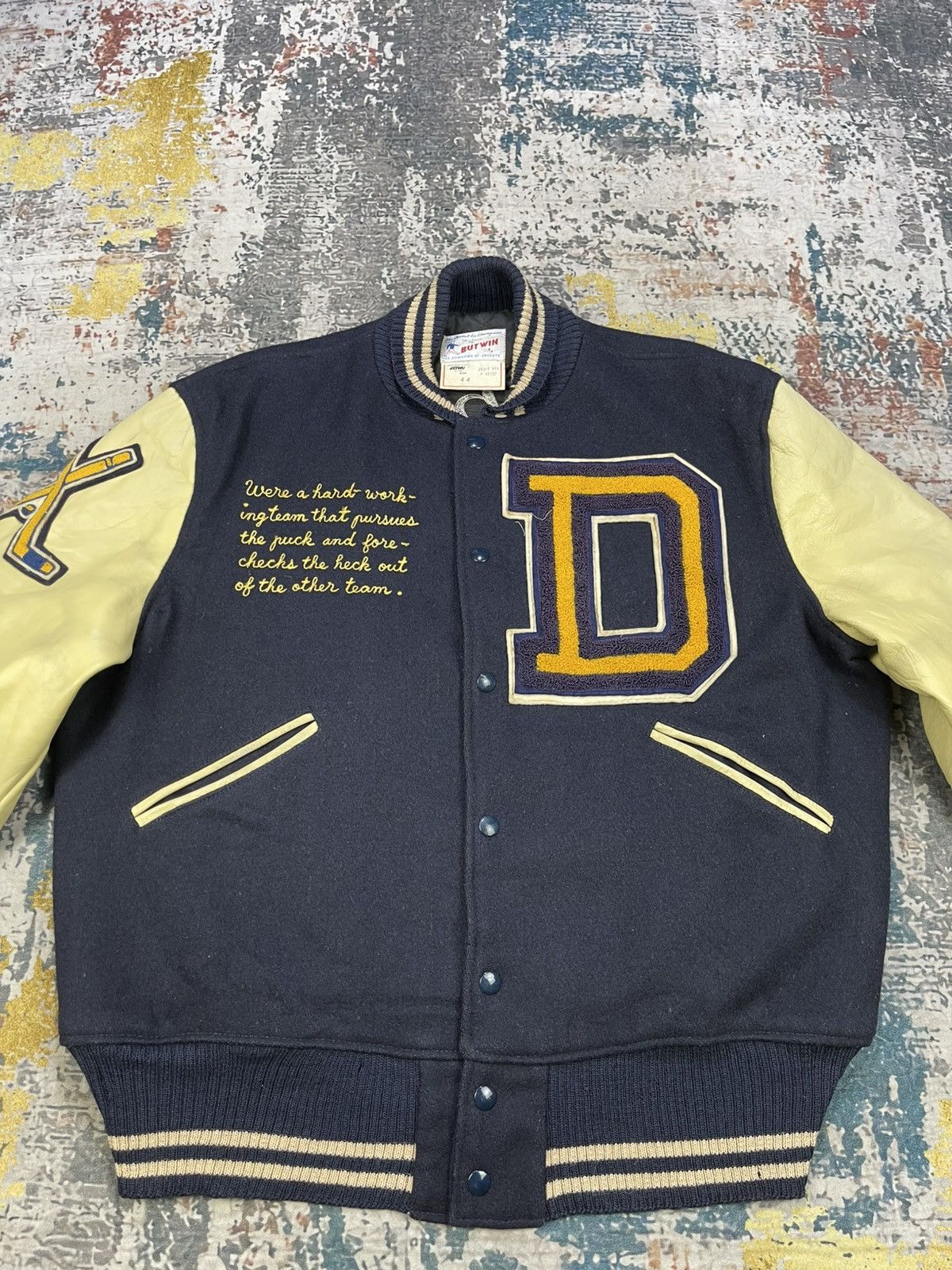 Vintage Vtg 70s Butwin “Droppers Hockey” Varsity Jacket Size US L / EU 52-54 / 3 - 7 Thumbnail