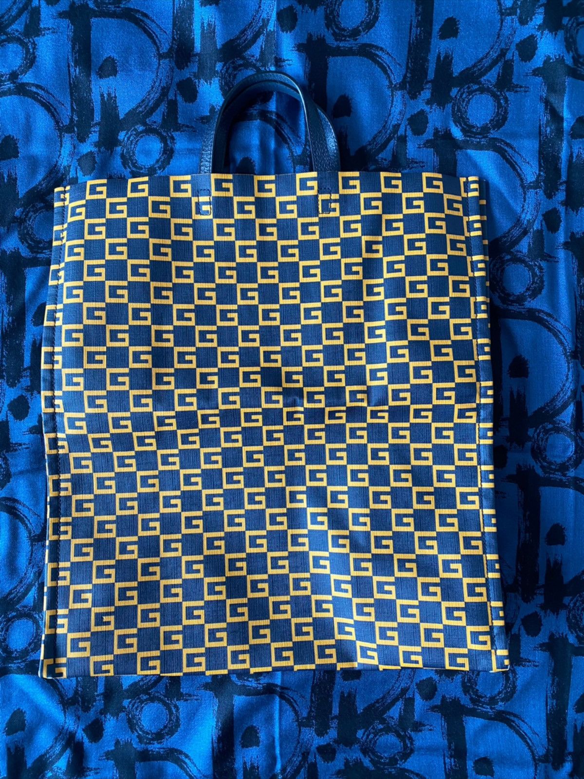 Gucci Gucci Square G Open Tote Bag Printed Coated Canvas Blue Size ONE SIZE - 1 Thumbnail