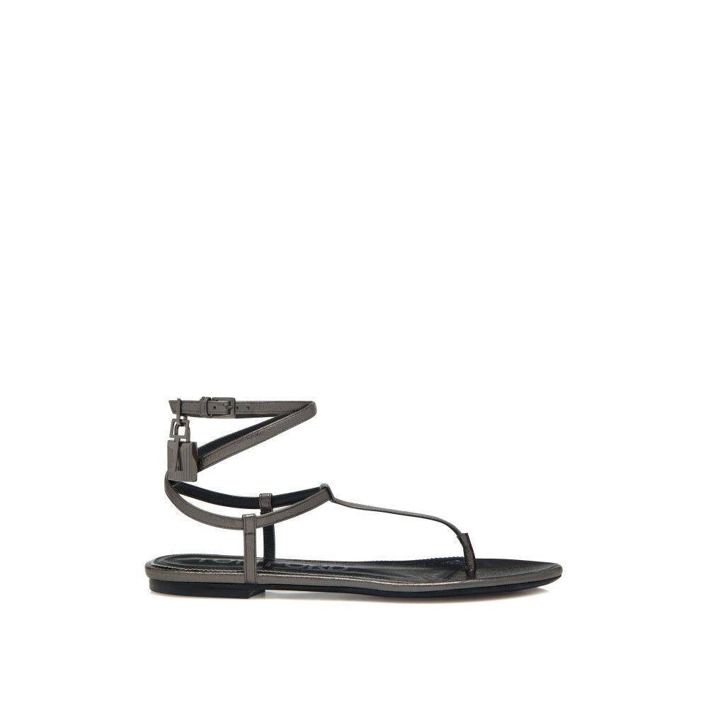 Tom Ford o1loc1c0924 W3217 Padlock Flats Sandals in Metallic Grey Size US 10 / IT 40 - 1 Thumbnail