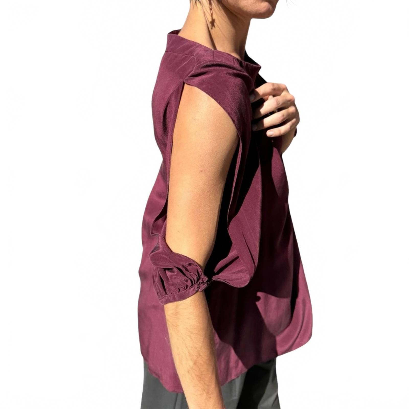 Designer Geren Ford M Silk Burgundy Blouse w/ Cutout Sleeves Size M / US 6-8 / IT 42-44 - 6 Thumbnail