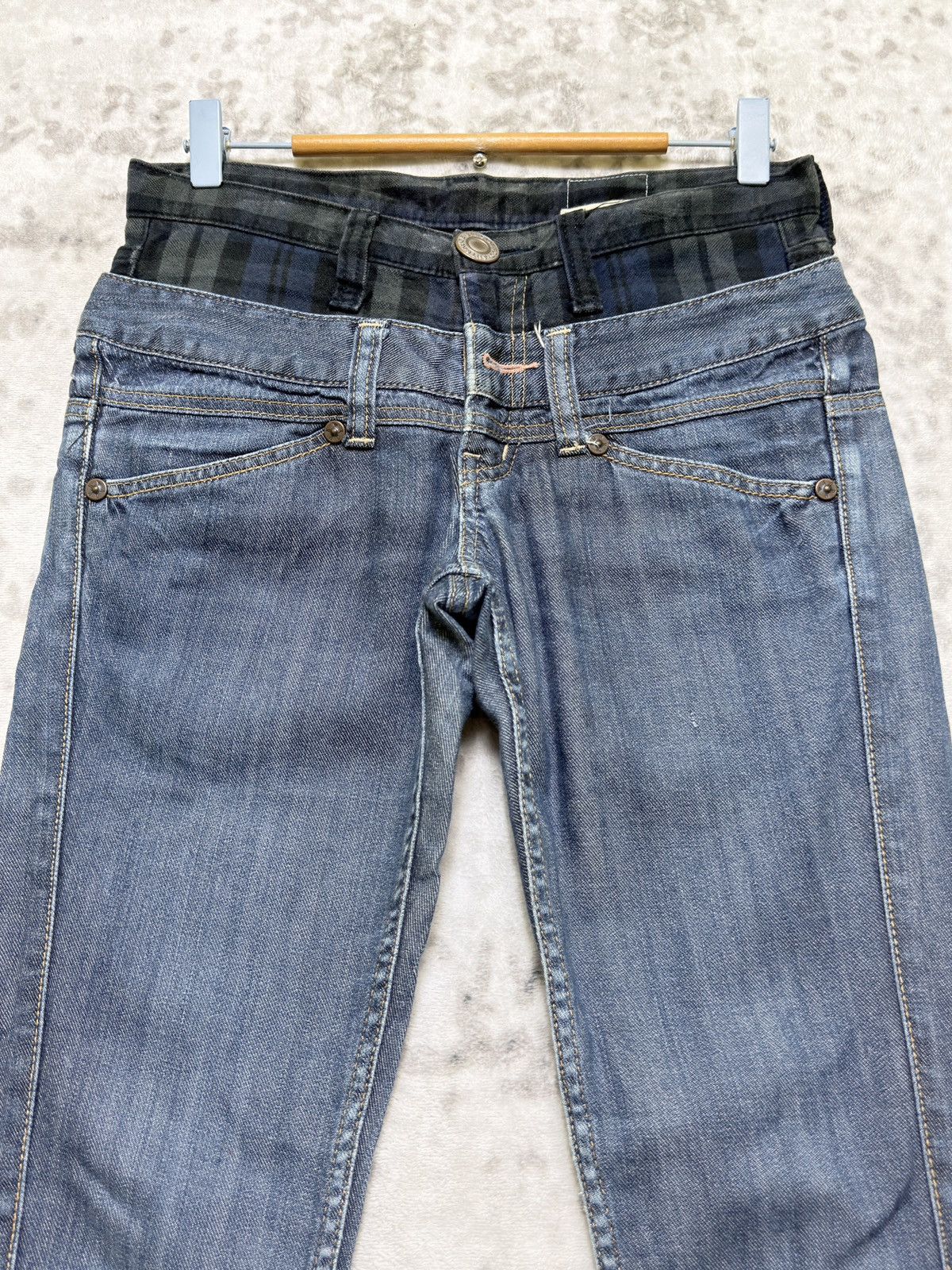 Japanese Brand Antgauge Double Waistband Plaid Low Rise Skinny Denim Jeans Size US 28 / EU 44 - 3 Thumbnail