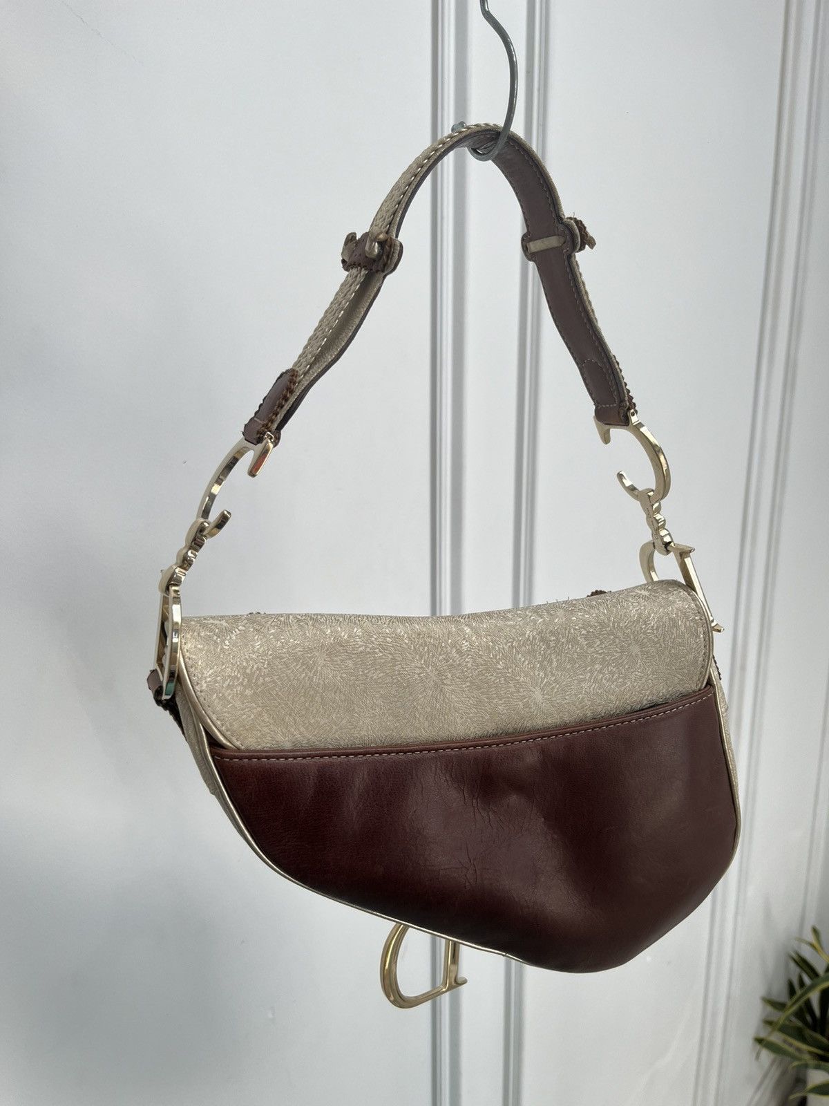 Dior Dior Brown Gold Leather & Fabric Saddle Bag Size ONE SIZE - 7 Thumbnail