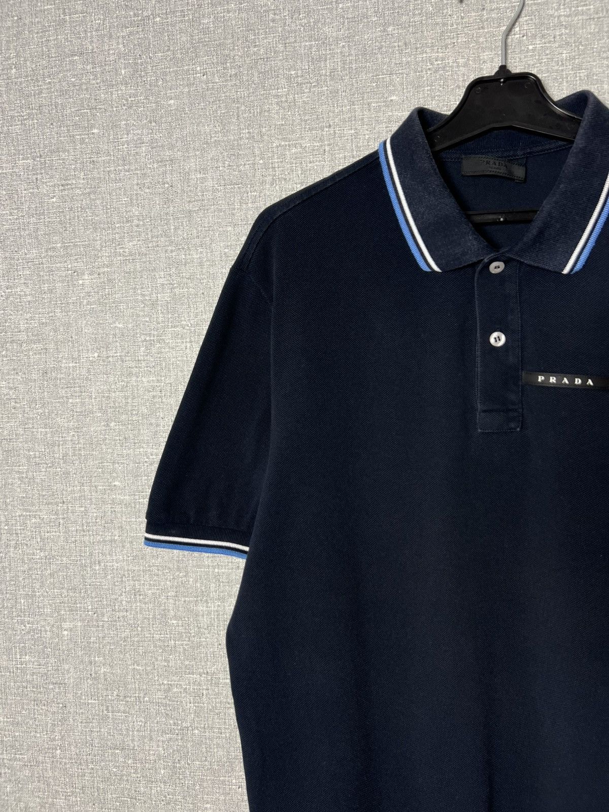 Prada Prada Milano Black Tab Logo Men’s Polo T - Shirt Dark Navy Size US L / EU 52-54 / 3 - 3 Thumbnail