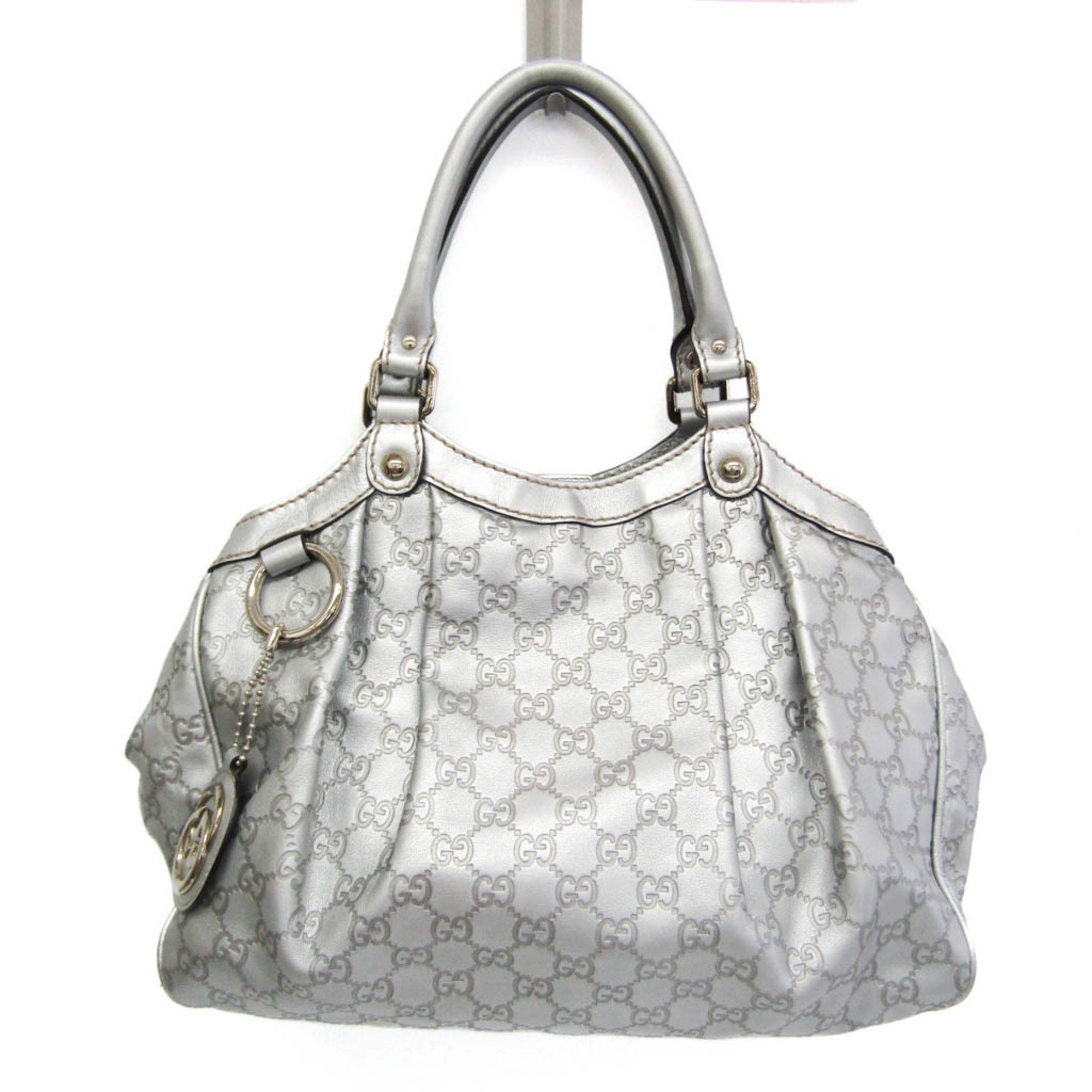 image of Gucci Guccissima Sukey 211944 Women's Leather Handbag Silver