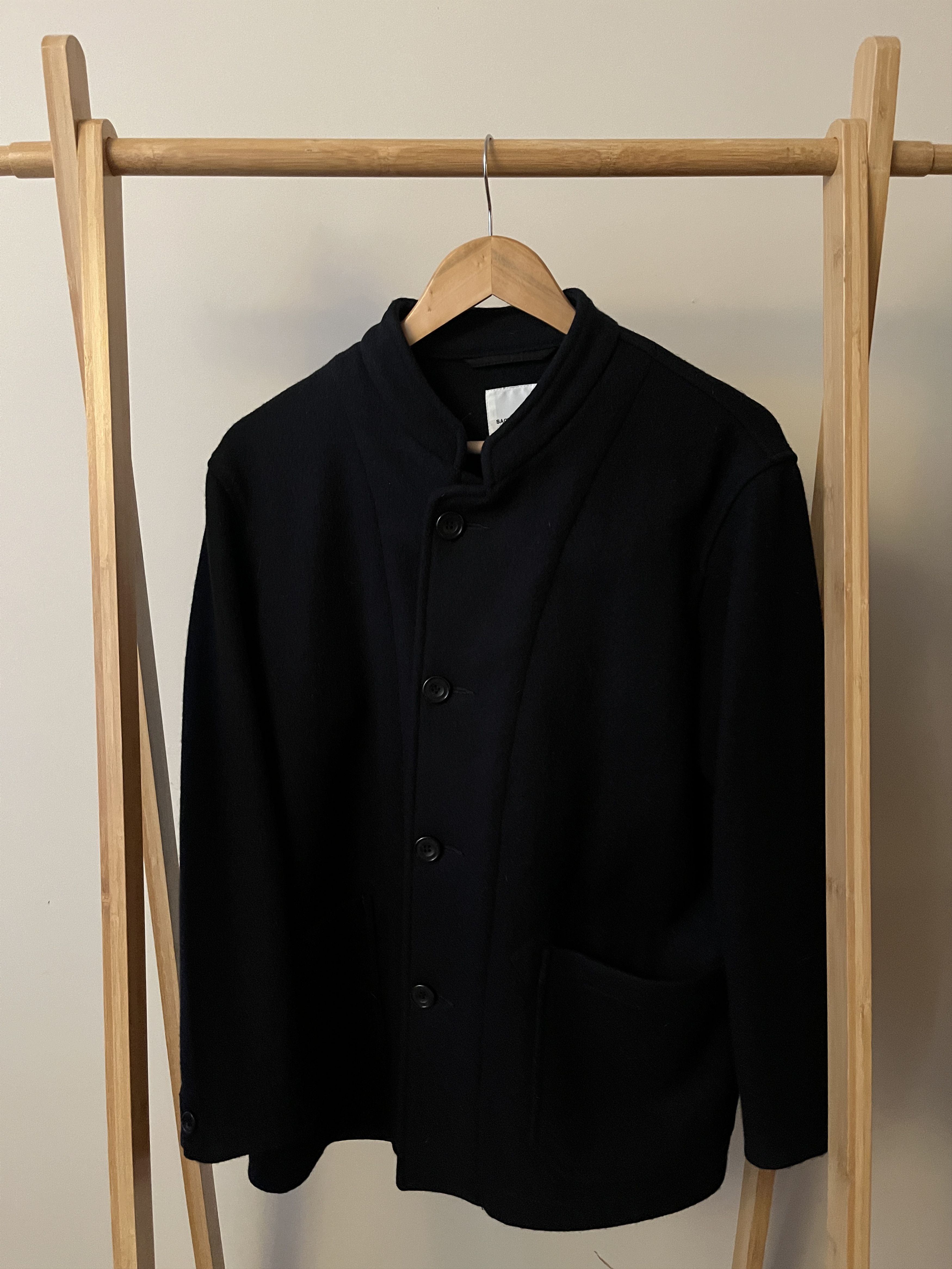 Sage De Cret Sage de Cret navy Mandarin collar wool jacket, S Size 36R - 1 Thumbnail