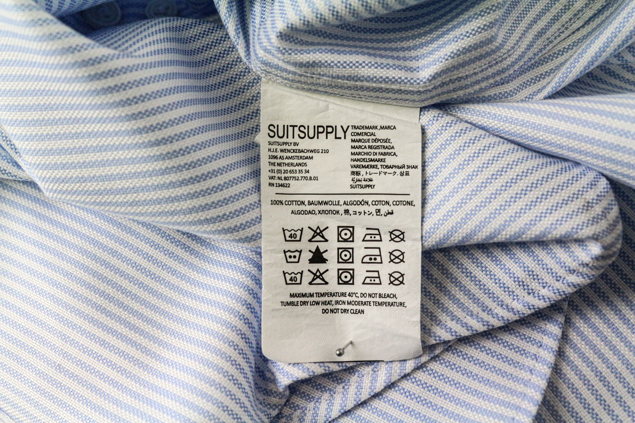 Suitsupply 42/16 1/2 Extra Slim Blue Cotton Striped Shirt 77023 Size 42R - 6 Thumbnail